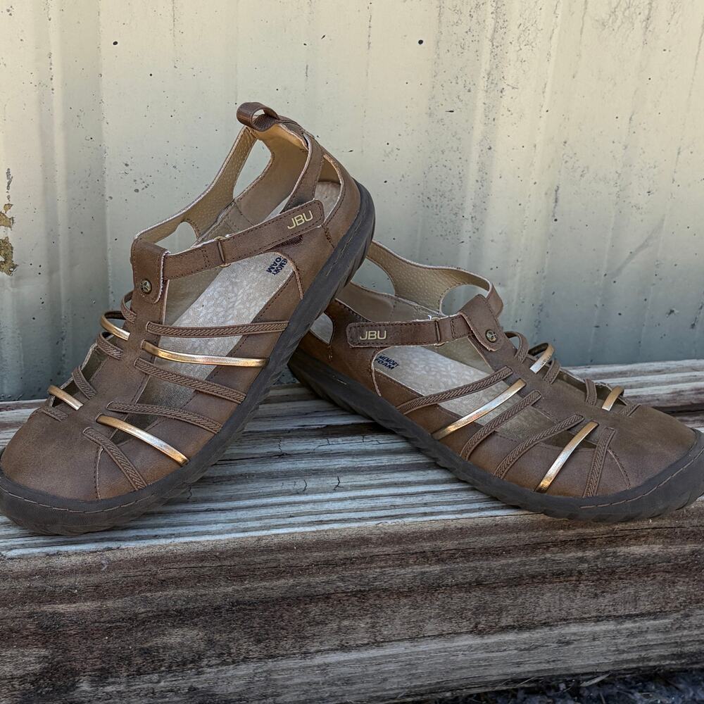 JBU Mary Jane Shoes Women’s 10 M Brown Adjustable Memory Foam Loafers Flats